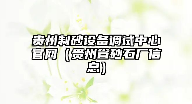 貴州制砂設備調試中心官網（貴州省砂石廠信息）