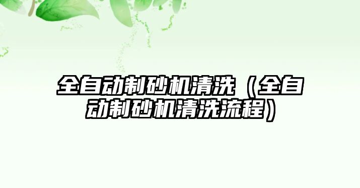 全自動制砂機清洗（全自動制砂機清洗流程）