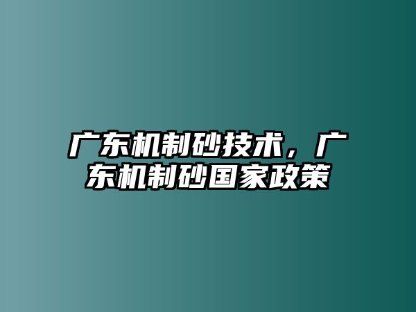 廣東機制砂技術，廣東機制砂國家政策