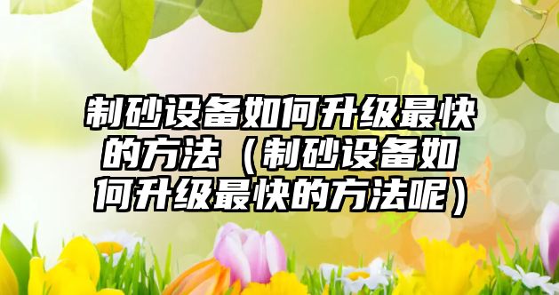 制砂設備如何升級最快的方法（制砂設備如何升級最快的方法呢）