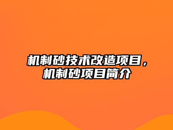 機制砂技術改造項目，機制砂項目簡介