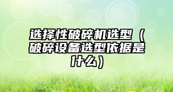 選擇性破碎機(jī)選型（破碎設(shè)備選型依據(jù)是什么）