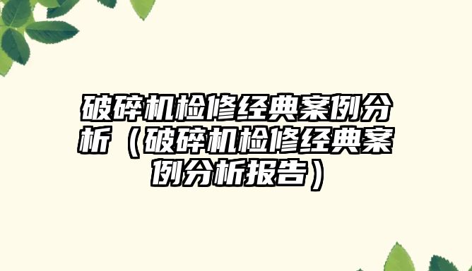 破碎機檢修經典案例分析（破碎機檢修經典案例分析報告）