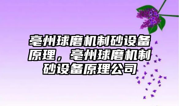 亳州球磨機制砂設備原理，亳州球磨機制砂設備原理公司