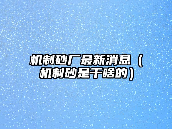 機制砂廠最新消息（機制砂是干啥的）