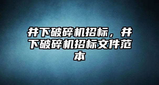 井下破碎機招標，井下破碎機招標文件范本