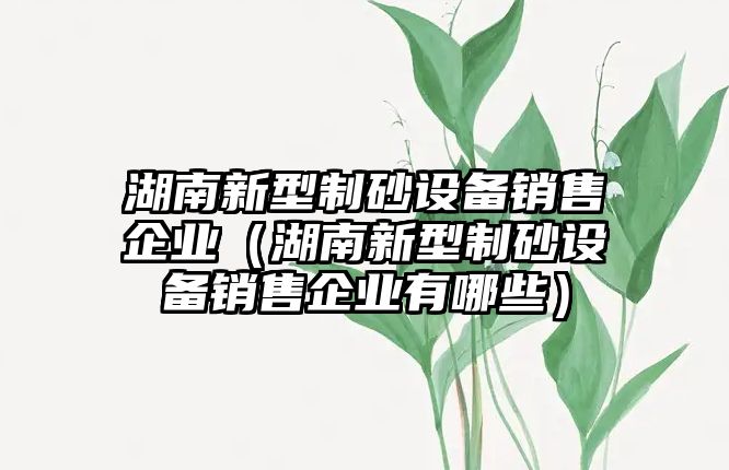 湖南新型制砂設備銷售企業（湖南新型制砂設備銷售企業有哪些）