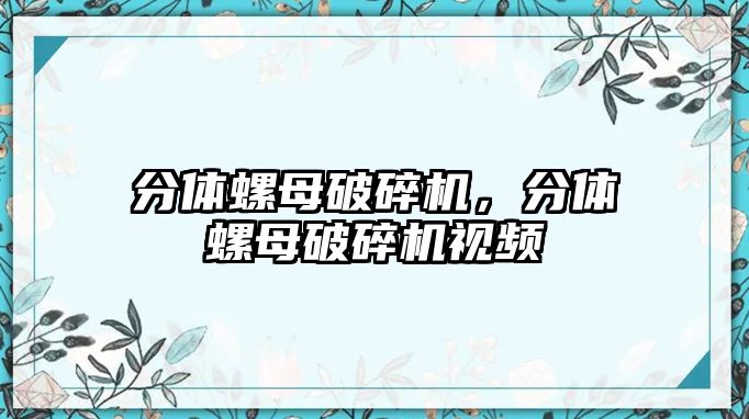 分體螺母破碎機，分體螺母破碎機視頻