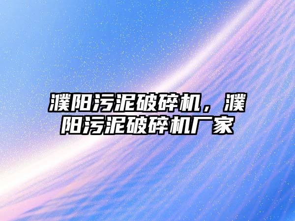 濮陽污泥破碎機，濮陽污泥破碎機廠家