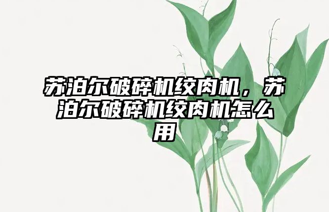 蘇泊爾破碎機絞肉機，蘇泊爾破碎機絞肉機怎么用