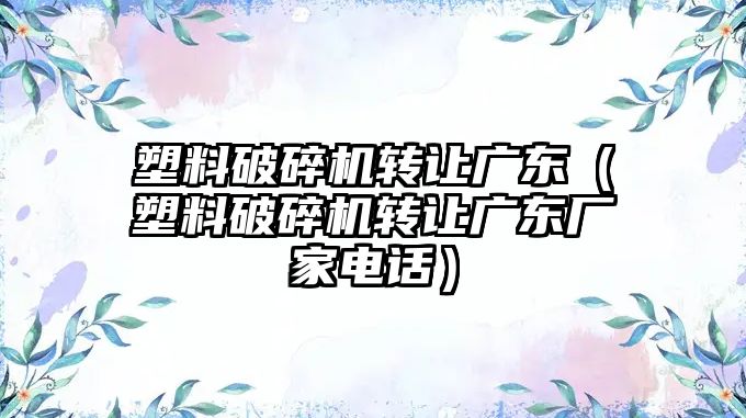 塑料破碎機轉讓廣東（塑料破碎機轉讓廣東廠家電話）