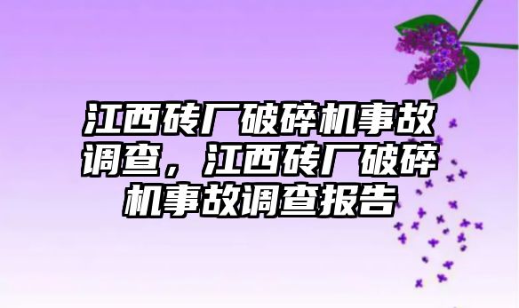 江西磚廠破碎機事故調查，江西磚廠破碎機事故調查報告