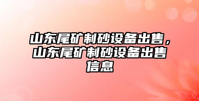 山東尾礦制砂設備出售，山東尾礦制砂設備出售信息