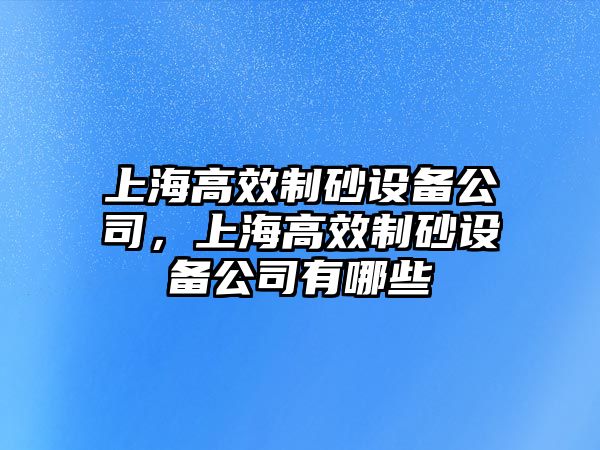 上海高效制砂設備公司，上海高效制砂設備公司有哪些